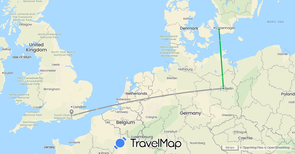 TravelMap itinerary: driving, bus, plane in Germany, United Kingdom, Sweden (Europe)